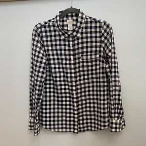 J Crew Navy/ White Gingham Print 100% cotton blouse Size Small
